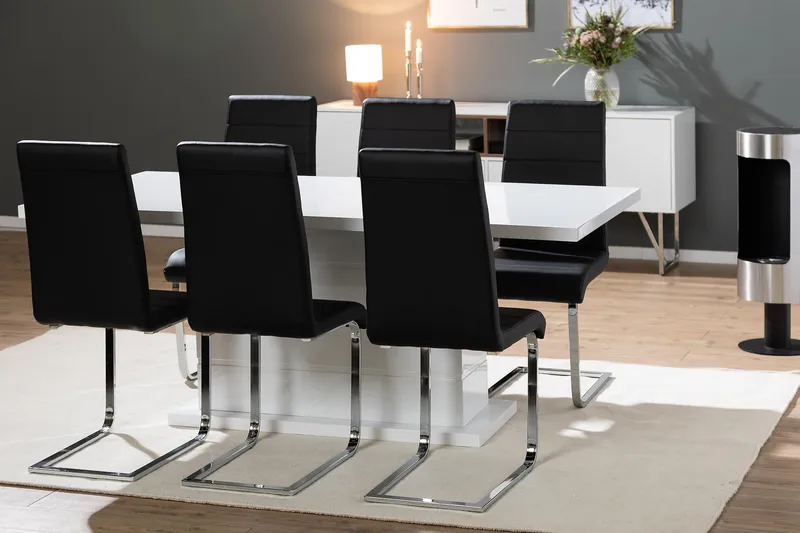 Ruokailuryhmä Griffith Jatkettava 180 cm 6 Jack tuolia - Valkoinen/Musta PU/Kromi - Huonekalut - Pöytä & ruokailuryhmä - Ruokailuryhmä