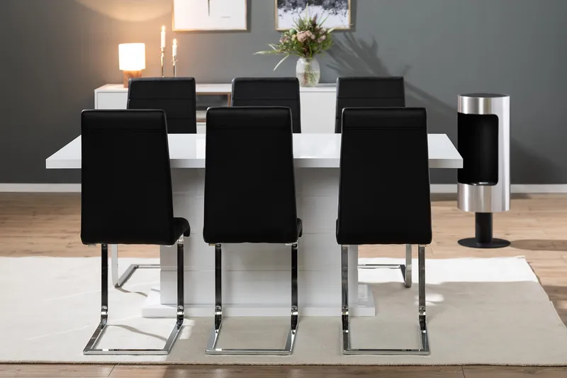 Ruokailuryhmä Griffith Jatkettava 180 cm 6 Jack tuolia - Valkoinen/Musta PU/Kromi - Huonekalut - Pöytä & ruokailuryhmä - Ruokailuryhmä
