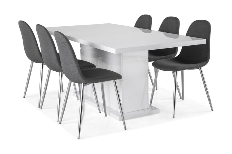 Ruokailuryhmä Griffith Jatkettava 180 cm 6 Naira tuolia - Valkoinen/Harmaa/Kromi - Huonekalut - Pöytä & ruokailuryhmä - Ruokailuryhmä
