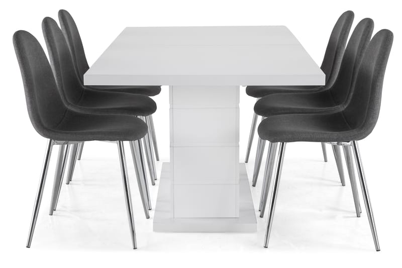 Ruokailuryhmä Griffith Jatkettava 180 cm 6 Naira tuolia - Valkoinen/Harmaa/Kromi - Huonekalut - Pöytä & ruokailuryhmä - Ruokailuryhmä