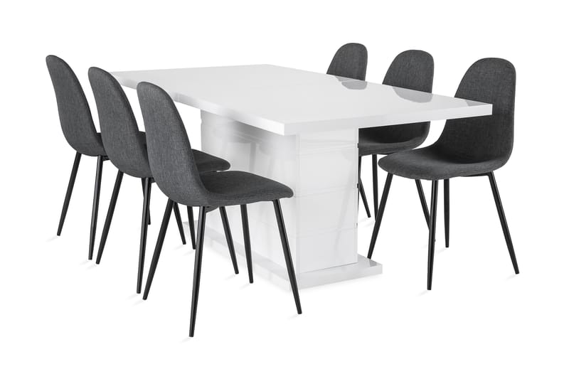 Ruokailuryhmä Griffith Jatkettava 180 cm 6 Naira tuolia - Valkoinen/Harmaa/Musta - Huonekalut - Pöytä & ruokailuryhmä - Ruokailuryhmä