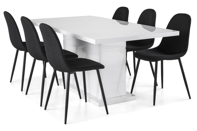 Ruokailuryhmä Griffith Jatkettava 180 cm 6 Naira tuolia - Valkoinen/Musta - Huonekalut - Pöytä & ruokailuryhmä - Ruokailuryhmä