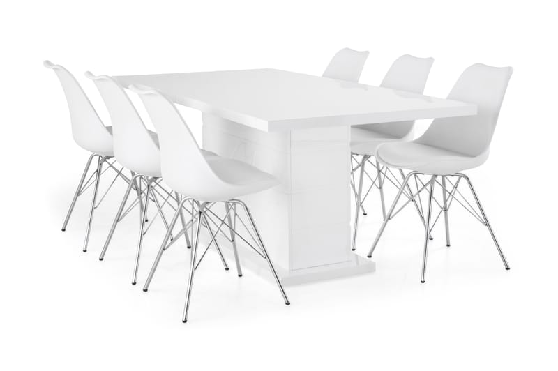 Ruokailuryhmä Griffith Jatkettava 180 cm 6 Scale tuolia - Valkoinen/Kromi - Huonekalut - Pöytä & ruokailuryhmä - Ruokailuryhmä