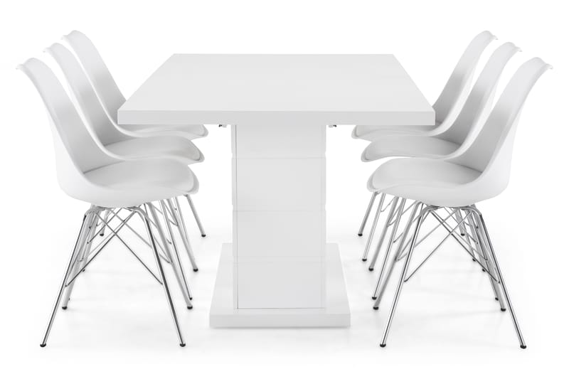 Ruokailuryhmä Griffith Jatkettava 180 cm 6 Scale tuolia - Valkoinen/Kromi - Huonekalut - Pöytä & ruokailuryhmä - Ruokailuryhmä