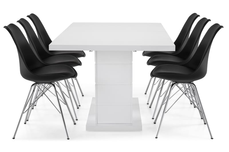 Ruokailuryhmä Griffith Jatkettava 180 cm 6 Scale tuolia - Valkoinen/Musta PU/Kromi - Huonekalut - Pöytä & ruokailuryhmä - Ruokailuryhmä