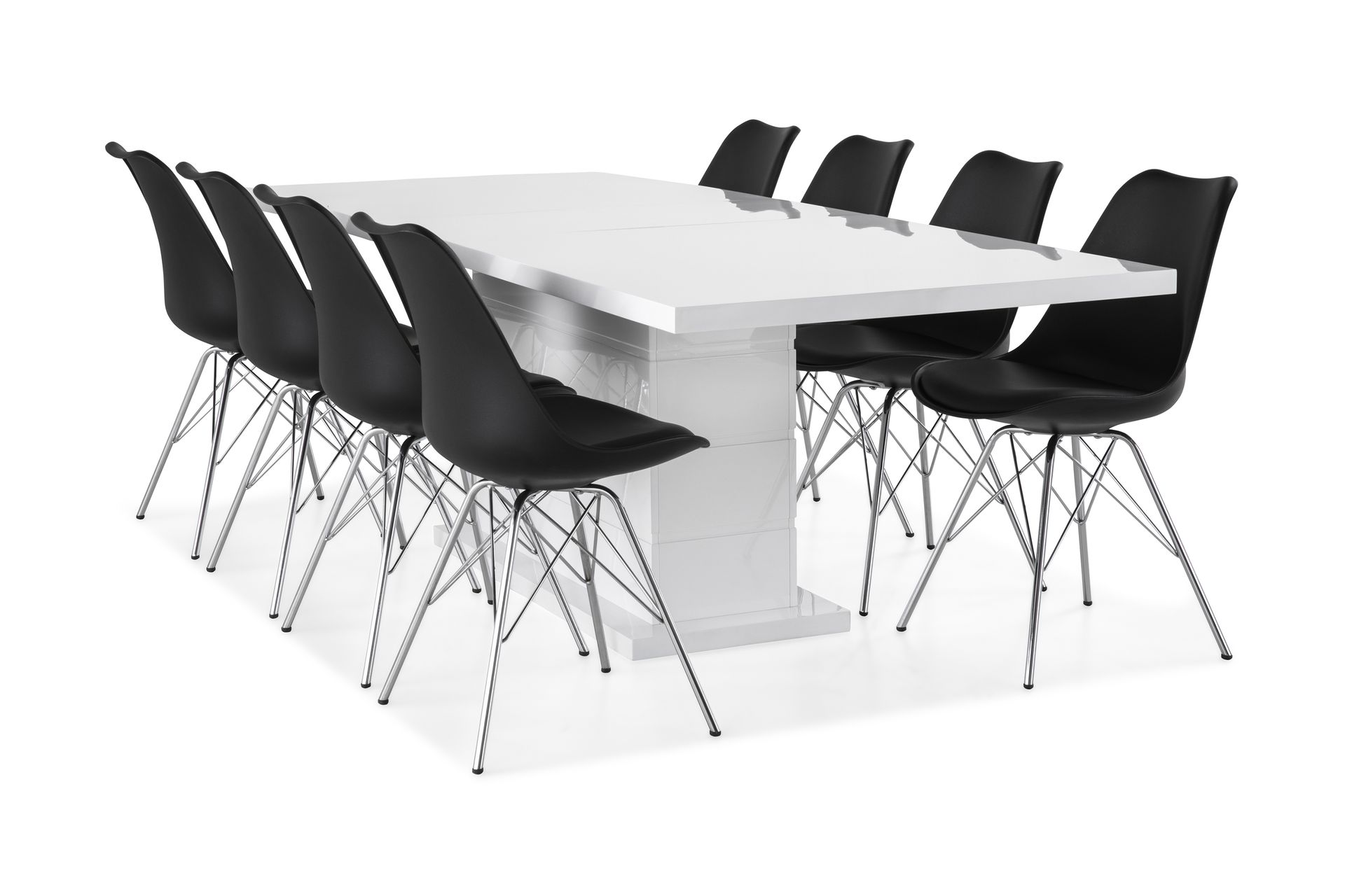 Ruokailuryhmä Griffith Jatkettava 200 cm 8 Scale tuolia - Valkoinen/Musta PU/Kromi - Huonekalut - Pöytä & ruokailuryhmä - Ruokailuryhmä