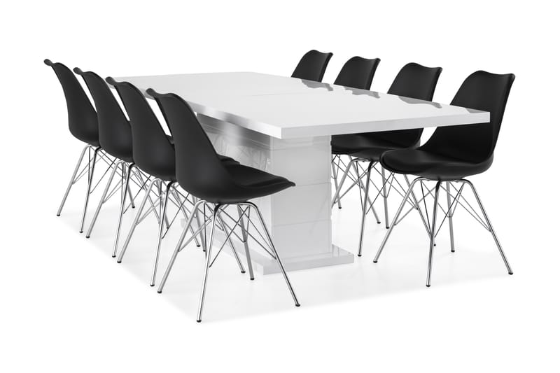 Ruokailuryhmä Griffith Jatkettava 200 cm 8 Scale tuolia - Valkoinen/Musta PU/Kromi - Huonekalut - Pöytä & ruokailuryhmä - Ruokailuryhmä