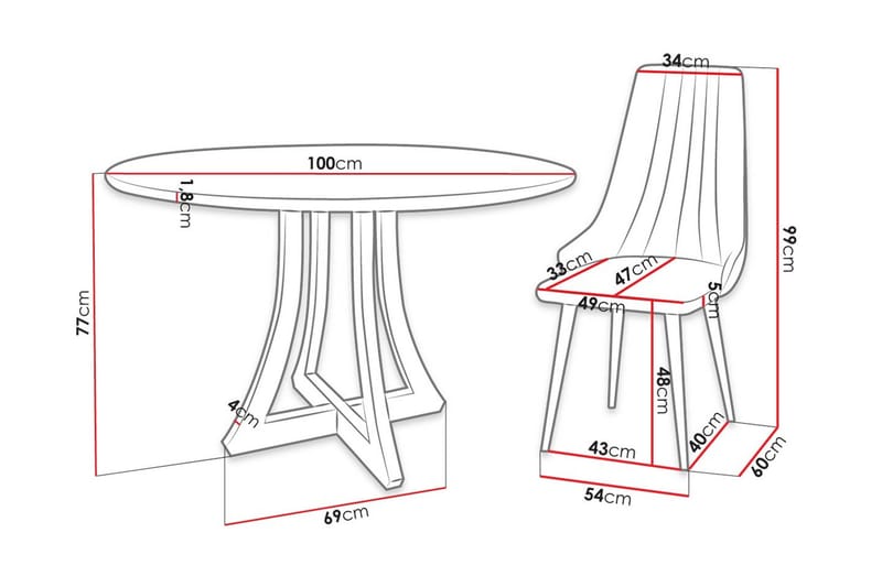 Ruokailuryhmä Habit Roosa - Huonekalut - Pöytä & ruokailuryhmä - Ruokailuryhmä