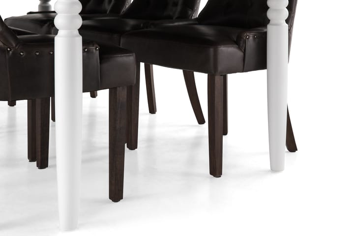 Ruokailuryhmä Hampton 190 cm 6 Hermione tuolia - Mahonki/Valk/Ruskea PU - Ruokailuryhmä