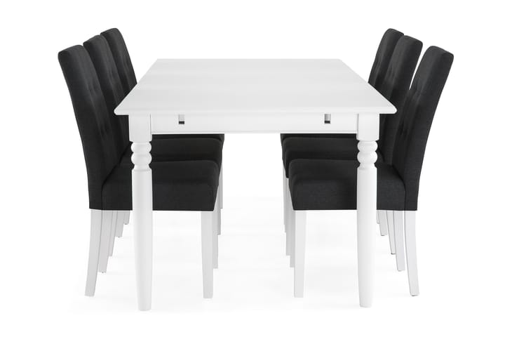 Ruokailuryhmä Hampton 190 cm 6 Leo tuolia - Valkoinen/Tummanharmaa - Ruokailuryhmä