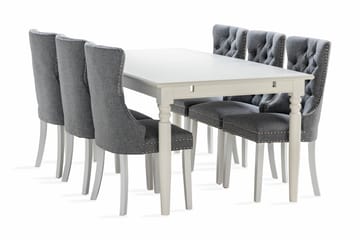 Ruokailuryhmä Hampton 190 cm 6 Lossmen tuolia - Valkoinen - Huonekalut - Pöytä & ruokailuryhmä - Ruokailuryhmä