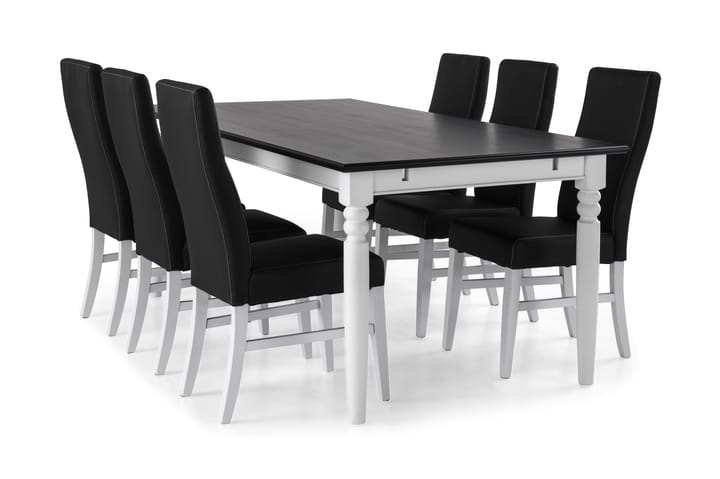 Ruokailuryhmä Hampton 190 cm 6 Max tuolia - Mahonki/Valkoinen/Musta PU - Ruokailuryhmä