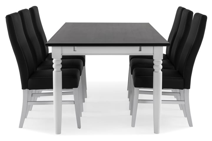 Ruokailuryhmä Hampton 190 cm 6 Max tuolia - Mahonki/Valkoinen/Musta PU - Ruokailuryhmä
