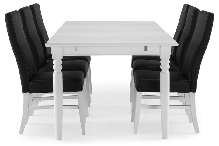 Ruokailuryhmä Hampton 190 cm 6 Max tuolia - Valkoinen/Musta PU - Ruokailuryhmä