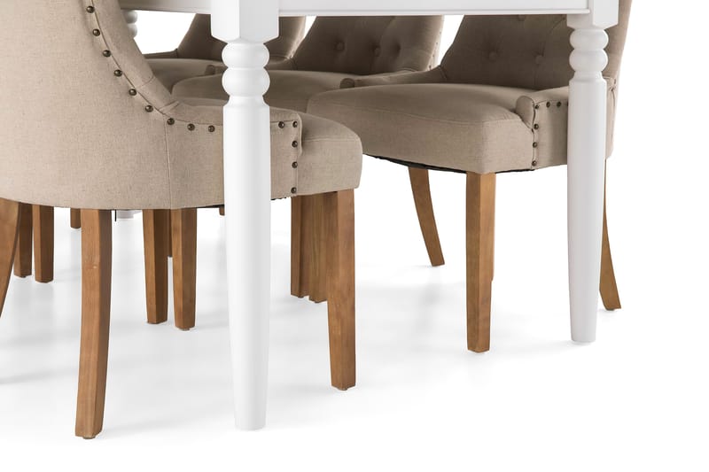 Ruokailuryhmä Hampton 190 cm 6 Ophelia ruokatuolia - Valkoinen/Beige/Puu - Huonekalut - Pöytä & ruokailuryhmä - Ruokailuryhmä