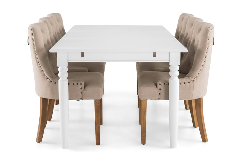 Ruokailuryhmä Hampton 190 cm 6 Ophelia ruokatuolia - Valkoinen/Beige/Puu - Huonekalut - Pöytä & ruokailuryhmä - Ruokailuryhmä