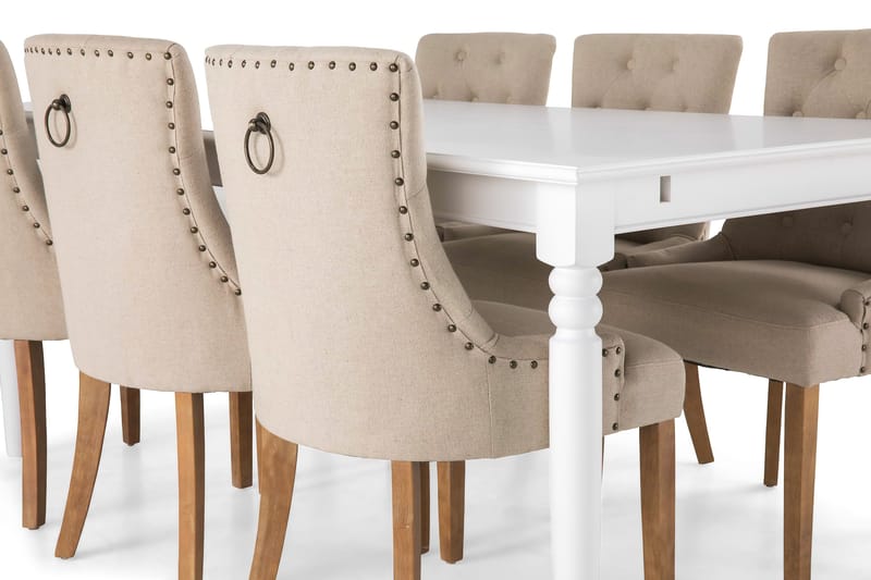 Ruokailuryhmä Hampton 190 cm 6 Ophelia ruokatuolia - Valkoinen/Beige/Puu - Huonekalut - Pöytä & ruokailuryhmä - Ruokailuryhmä
