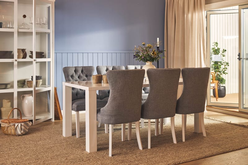 Ruokailuryhmä Jack 180 cm 6 Lossmen tuolia - Valkoinen - Huonekalut - Pöytä & ruokailuryhmä - Ruokailuryhmä