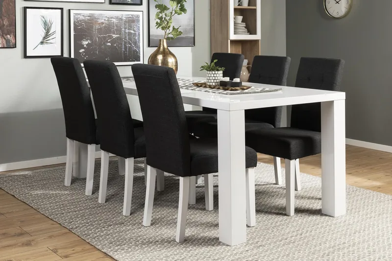 Ruokailuryhmä Jack 6 Leo tuolia - Valkoinen/Tummanharmaa - Huonekalut - Pöytä & ruokailuryhmä - Ruokailuryhmä