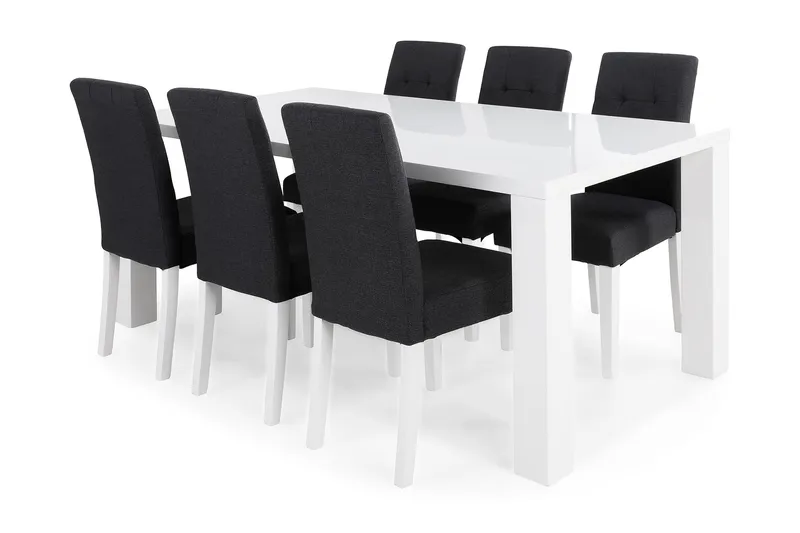 Ruokailuryhmä Jack 6 Leo tuolia, Valkoinen/Tummanharmaa