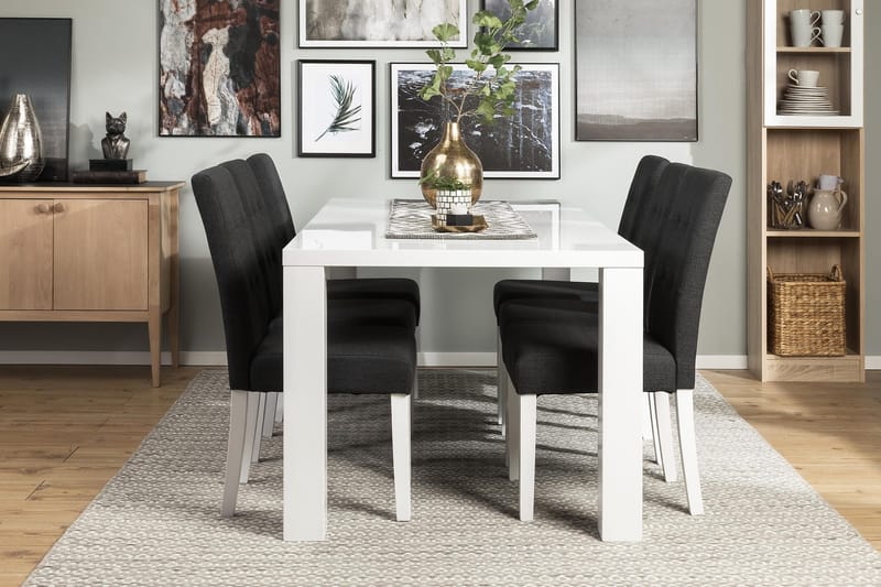 Ruokailuryhmä Jack 6 Leo tuolia - Valkoinen/Tummanharmaa - Huonekalut - Pöytä & ruokailuryhmä - Ruokailuryhmä