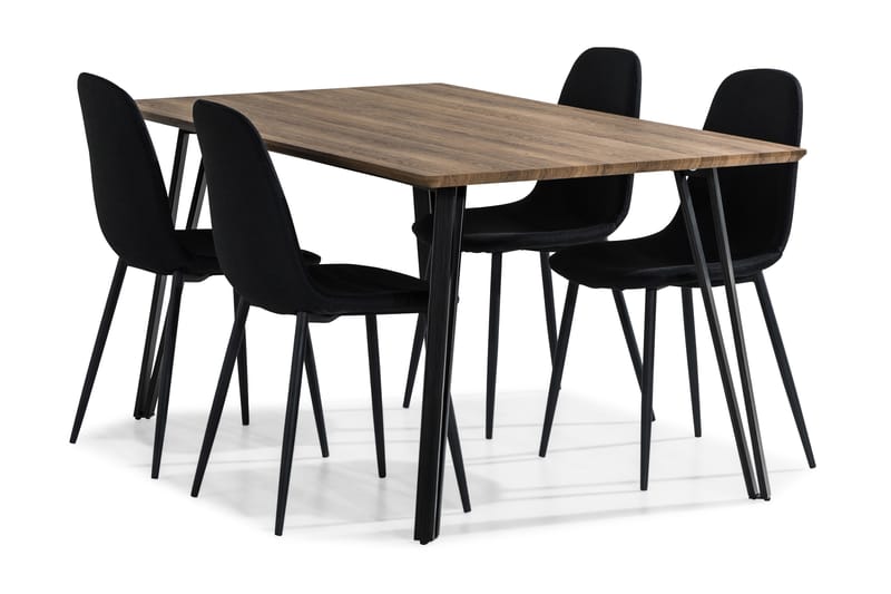 Ruokailuryhmä Jaunita 160 cm 4 Naira tuolia - Ruskea/Musta - Huonekalut - Pöytä & ruokailuryhmä - Ruokailuryhmä