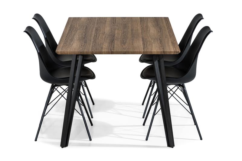 Ruokailuryhmä Jaunita 160 cm 4 Scale tuolia - Ruskea/Musta - Huonekalut - Pöytä & ruokailuryhmä - Ruokailuryhmä