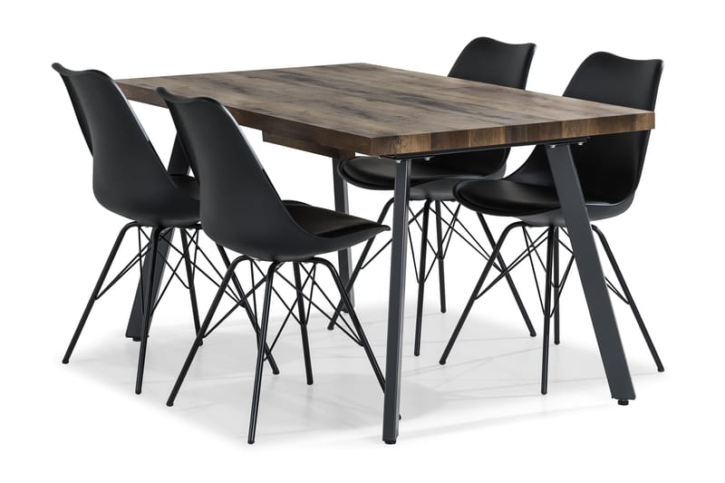 Ruokailuryhmä Jaunita Jatkettava 140 cm 4 Scale tuolia - Ruskea/Musta - Huonekalut - Pöytä & ruokailuryhmä - Ruokailuryhmä