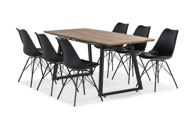 Ruokailuryhmä Jaunita Jatkettava 140 cm 6 Scale tuolia - Ruskea/Musta - Huonekalut - Pöytä & ruokailuryhmä - Ruokailuryhmä