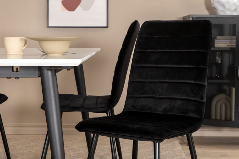 Ruokailuryhmä Jyma Jatkettava 150 cm sis 4 Donmon tuolia - Valkoinen/Musta/Sametti - Huonekalut - Pöytä & ruokailuryhmä - Ruokailuryhmä