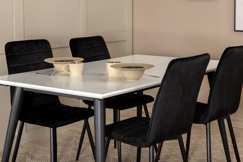 Ruokailuryhmä Jyma Jatkettava 150 cm sis 4 Donmon tuolia - Valkoinen/Musta/Sametti - Huonekalut - Pöytä & ruokailuryhmä - Ruokailuryhmä