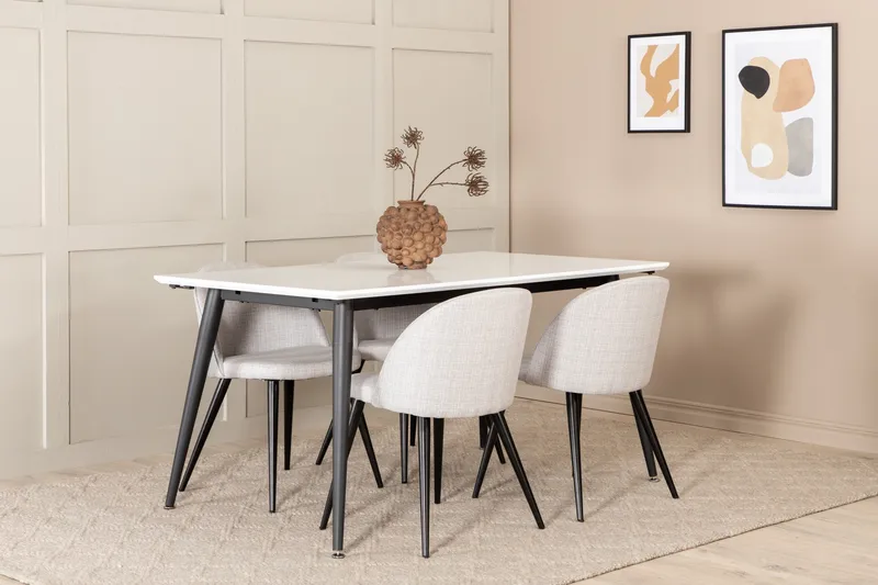 Ruokailuryhmä Jyma Jatkettava 150 cm sis 4 Longreone tuolia, Valkoinen/Musta/Harmaa