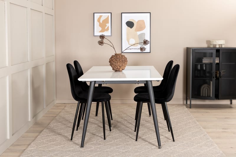 Ruokailuryhmä Jyma Jatkettava 150 cm sis 4 Tommy tuolia, Valkoinen/Musta