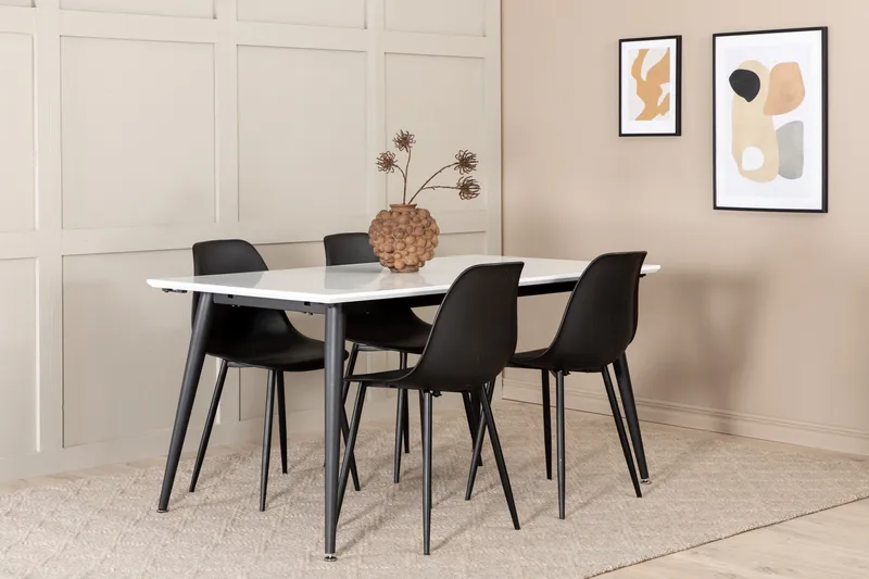 Ruokailuryhmä Jyma Jatkettava 150 cm sis 4 Tommy tuolia, Valkoinen/Musta