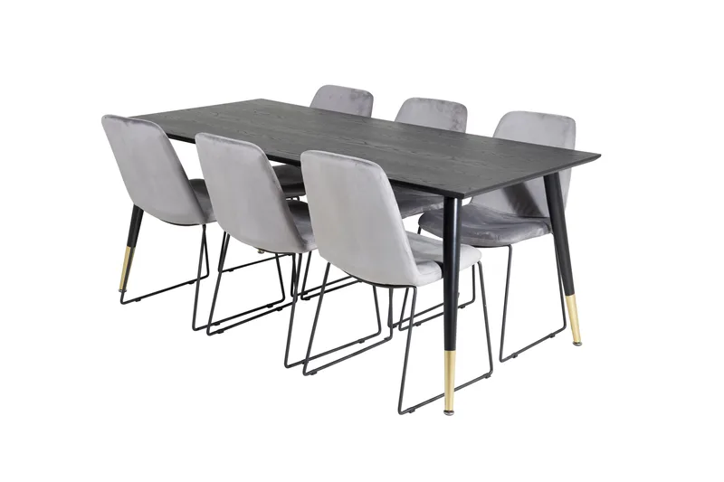 Ruokailuryhmä Kenton 180 cm 6 Allepuz Tuolia, Musta/Messinki/Harmaa
