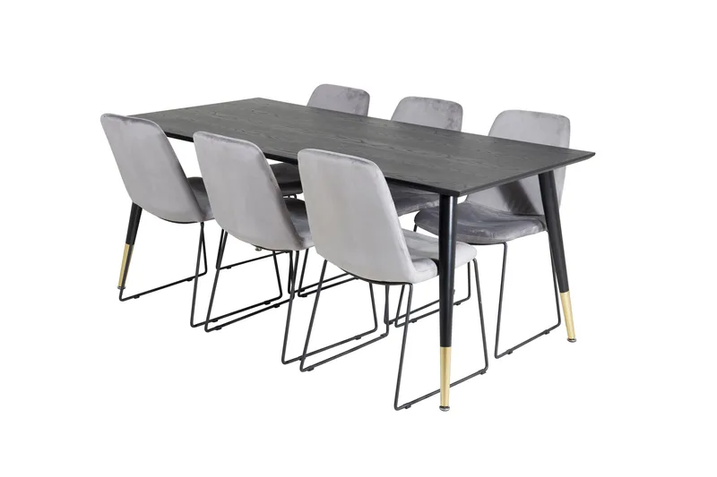 Ruokailuryhmä Kenton 180 cm 6 Allepuz Tuolia, Musta/Messinki/Harmaa