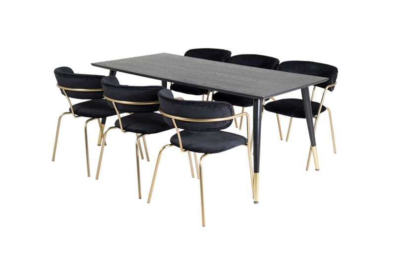 Ruokailuryhmä Kenton 180 cm 6 Ayacor Nojatuolia, Musta/Messinki