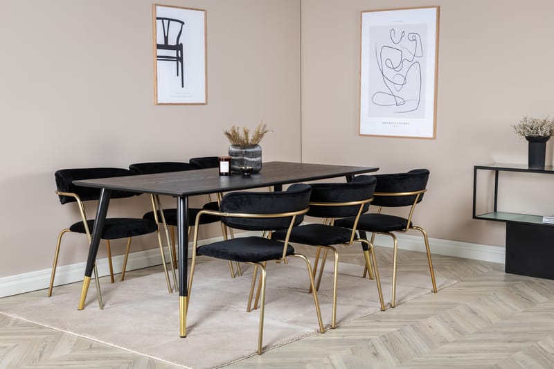 Ruokailuryhmä Kenton 180 cm 6 Ayacor Nojatuolia - Musta/Messinki - Huonekalut - Pöytä & ruokailuryhmä - Ruokailuryhmä