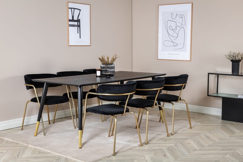 Ruokailuryhmä Kenton 180 cm 6 Ayacor Nojatuolia - Musta/Messinki - Huonekalut - Pöytä & ruokailuryhmä - Ruokailuryhmä