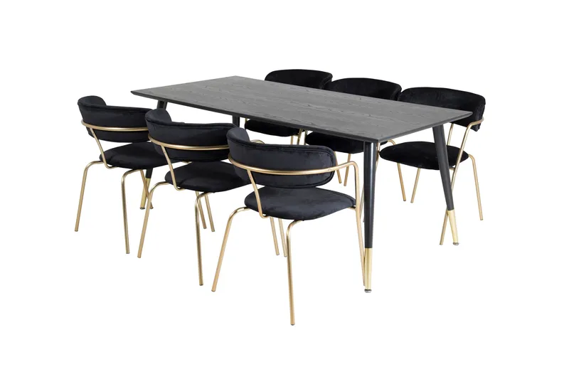 Ruokailuryhmä Kenton 180 cm 6 Ayacor Nojatuolia, Musta/Messinki