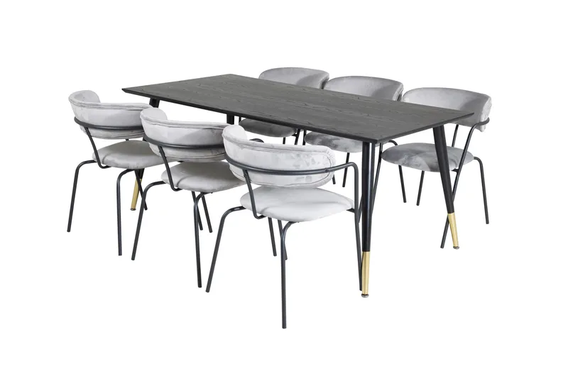 Ruokailuryhmä Kenton 180 cm 6 Ayacor Nojatuolia, Musta/Messinki/Harmaa