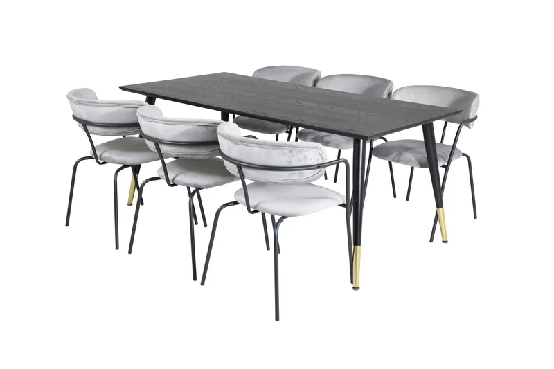 Ruokailuryhmä Kenton 180 cm 6 Ayacor Nojatuolia, Musta/Messinki/Harmaa