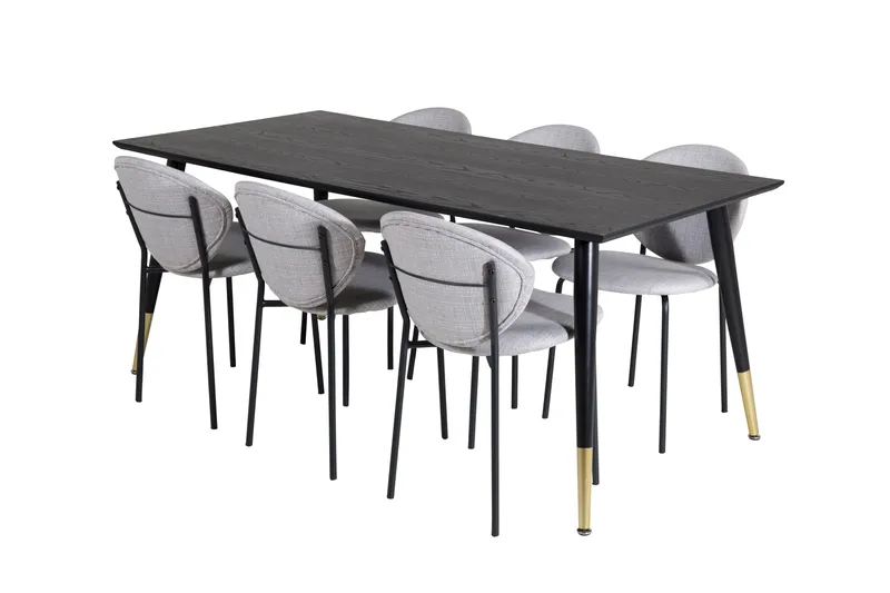 Ruokailuryhmä Kenton 180 cm 6 Capmany Tuolia, Musta/Messinki/Beige