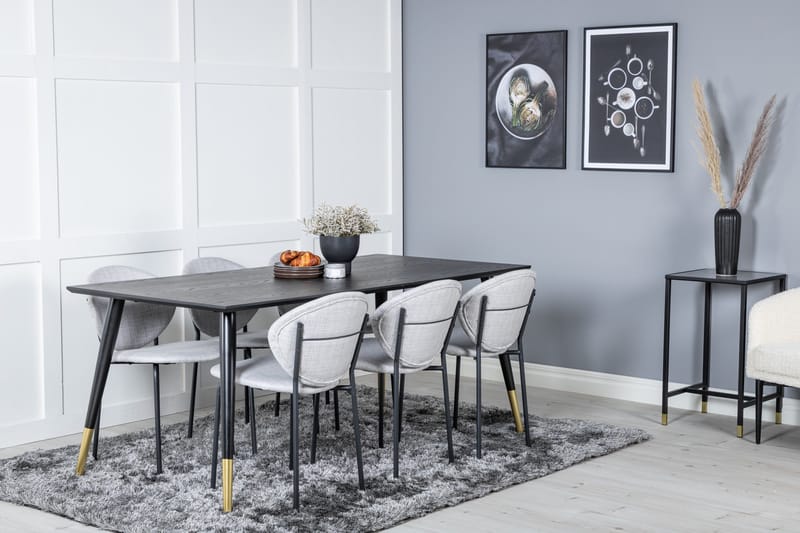 Ruokailuryhmä Kenton 180 cm 6 Capmany Tuolia - Musta/Messinki/Beige - Huonekalut - Pöytä & ruokailuryhmä - Ruokailuryhmä