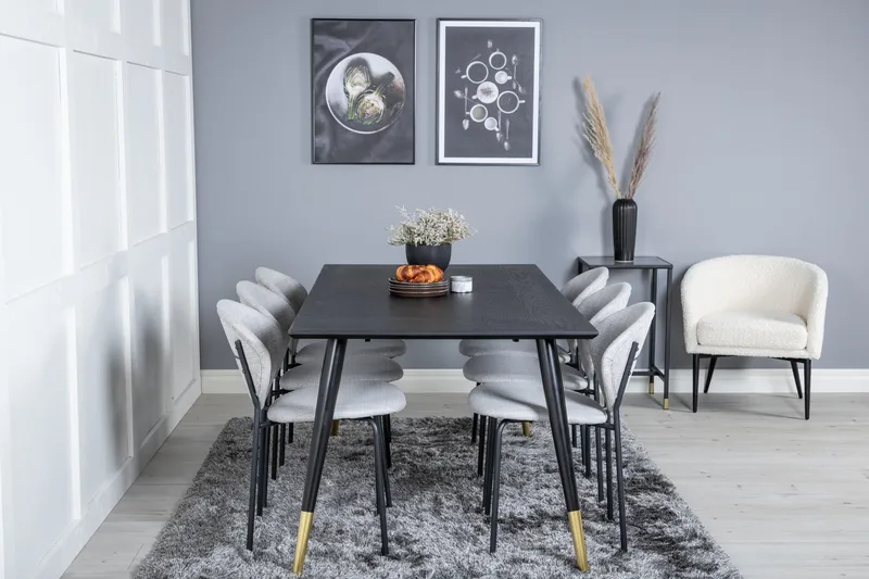 Ruokailuryhmä Kenton 180 cm 6 Capmany Tuolia - Musta/Messinki/Beige - Huonekalut - Pöytä & ruokailuryhmä - Ruokailuryhmä