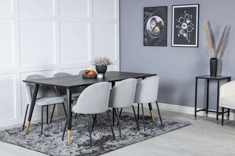 Ruokailuryhmä Kenton 180 cm 6 Matanza Tuolia - Musta/Messinki/Harmaa - Huonekalut - Pöytä & ruokailuryhmä - Ruokailuryhmä