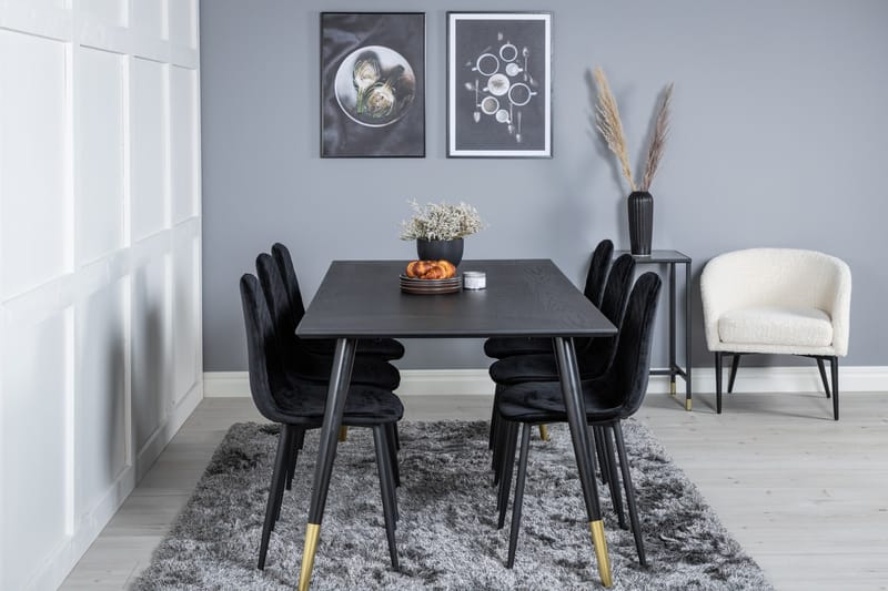 Ruokailuryhmä Kenton 180 cm 6 Yegua Tuolia - Musta/Messinki - Huonekalut - Pöytä & ruokailuryhmä - Ruokailuryhmä