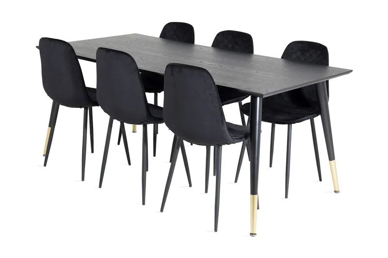 Ruokailuryhmä Kenton 180 cm 6 Yegua Tuolia, Musta/Messinki