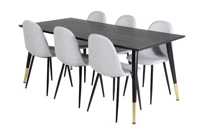 Ruokailuryhmä Kenton 180 cm 6 Yegua Tuolia, Musta/Messinki/Harmaa