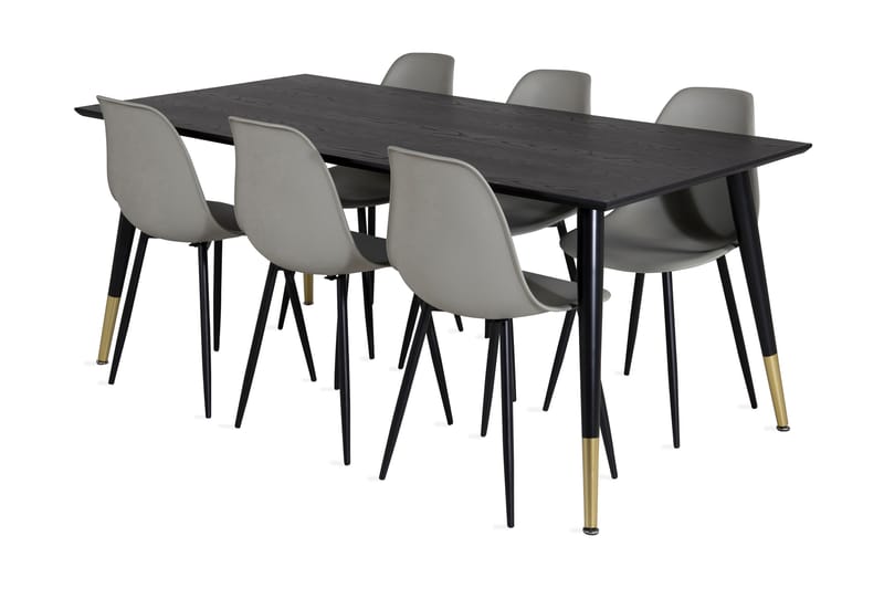 Ruokailuryhmä Kenton 180 cm 6 Yegua Tuolia, Musta/Messinki/Harmaa